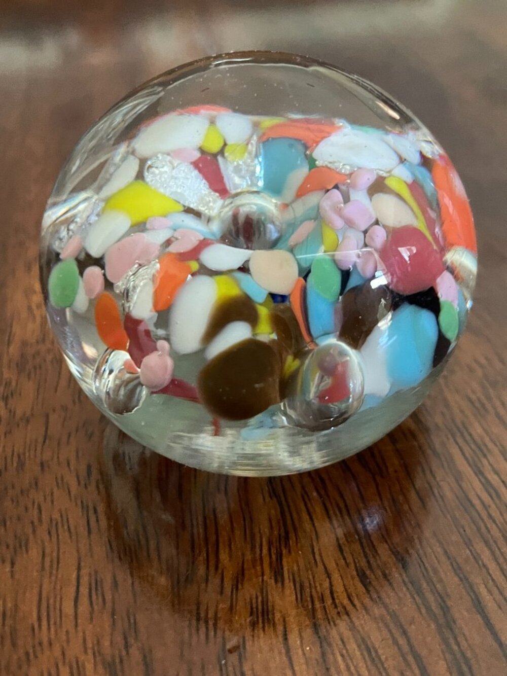 Hand Blown Art Glass Paperweight Colorful Pontil Mark 2" Floral!